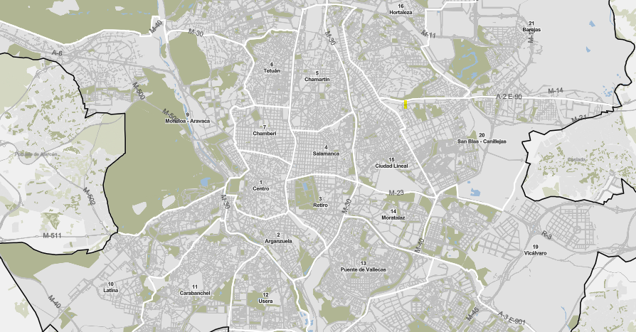 نقشه حومه‌های داخلی مادرید، شامل برخی از بهترین محله‌های مادرید